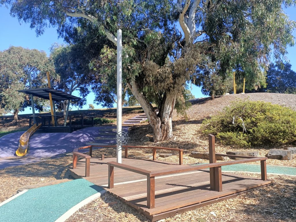 Ship like wood play area.