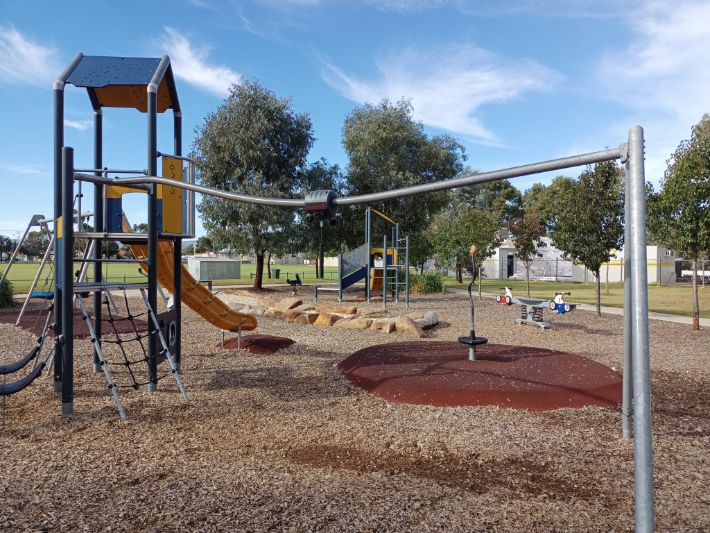 Flying fox and bark chips