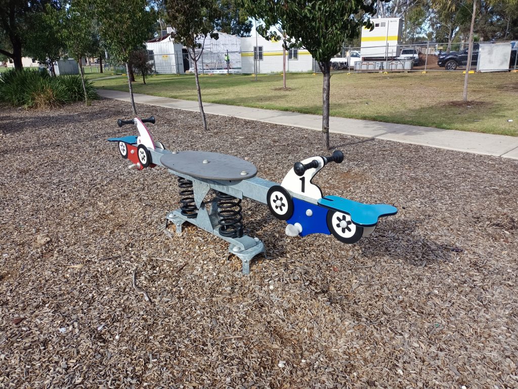 Red and blue car seesaw