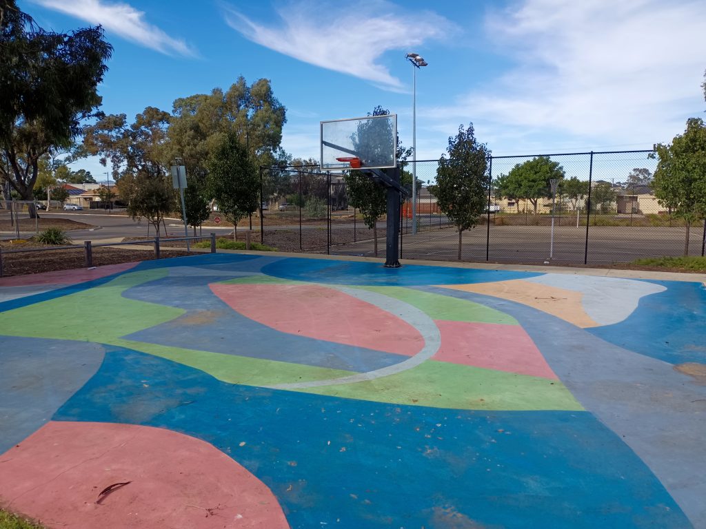 Multi couloured basketball court