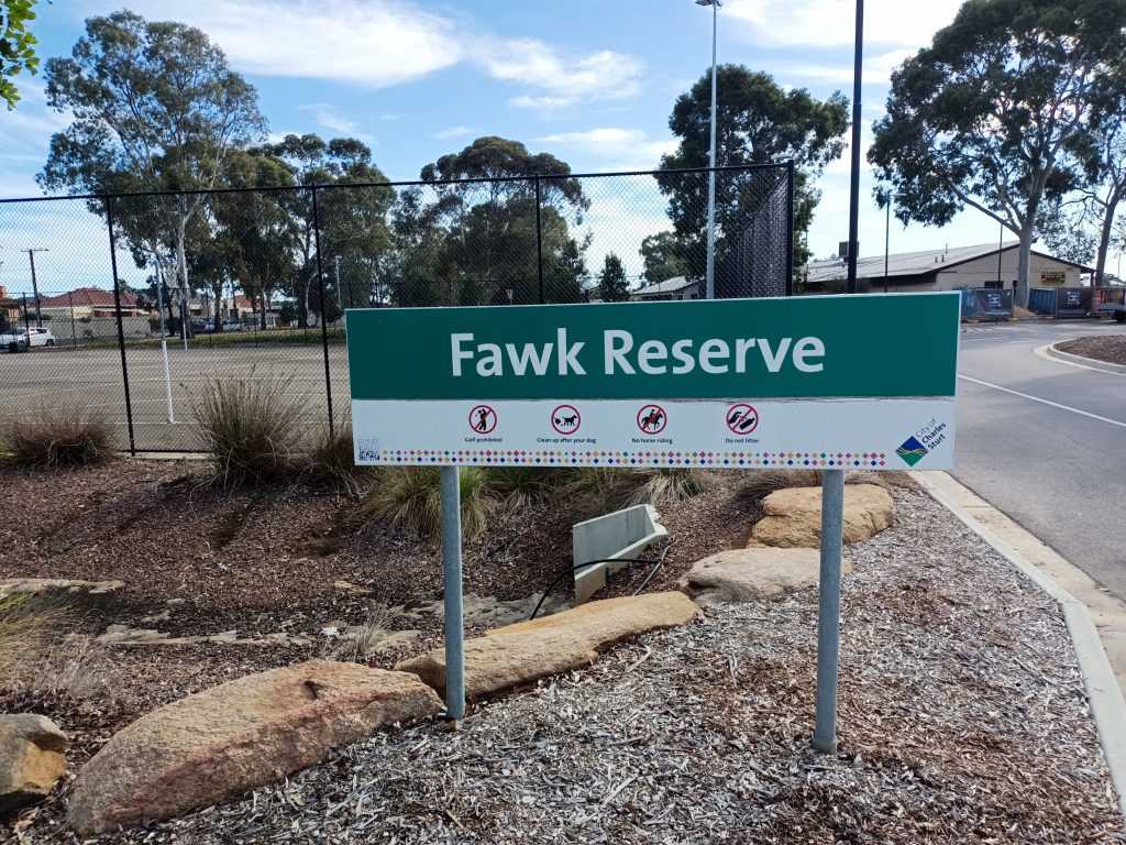 Fawk reserve playground sign Athol Park