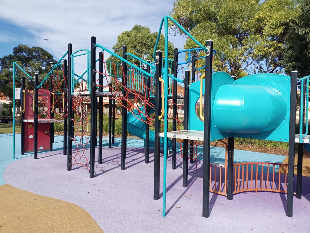 playground overview blue firemans pole